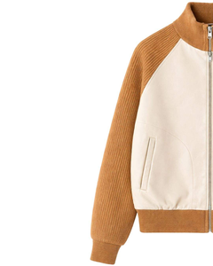 Chaqueta de Punto con Cierre y Mangas de Cuero Sintético de Primera Calidad para Hombre, Cuello Acanalado, Ropa de Abrigo Informal de Invierno, Abrigo Elegante y Moderno - Product Image 3