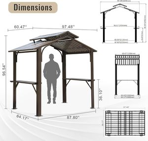 Gazebo de jardin avec toit rigide 8x5 pieds, gazebo de barbecue extérieur avec <span class=keywords><strong>2</strong></span> étagères latérales et crochet de plafond, auvent de barbecue en métal - Product Image 2