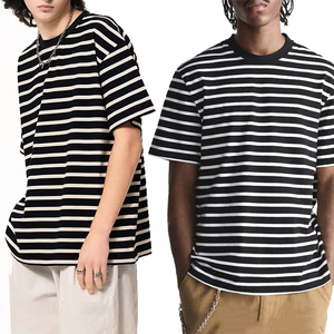 Ensembles rayés personnalisés Boxy Daily's, ODM régulier, coton lourd 250g, rayures larges, col rond, doux, haute qualité pour le sport - Product Image 2