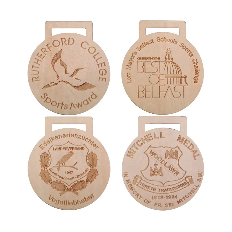 خشبية ميدالية المورد خشب مصنوع حسب الطلب محفورة ميدالية مع الخشب الليزر شعار