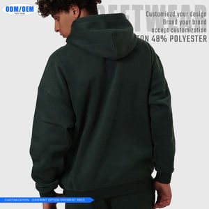 Haute qualité unisexe goutte épaule boîte sweat à capuche personnalisé uni sans ficelle polaire hommes à capuche - Product Image 5