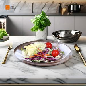 수제 8.1 인치 친환경 수지 그릇 아쿠아 소용돌이 장식 혼합 컬러 플레이트 접시 호텔 바 스낵 샐러드 플래터 - Product Image 1