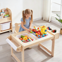 Ensemble table et chaises en bois pour enfants, bureau de jeu avec blocs de construction, jouet éducatif multifonctionnel, mobilier d'activités