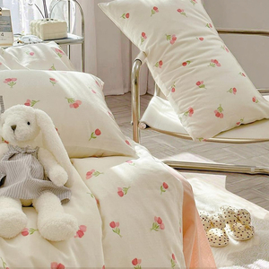Factory Wholesale Modern Quilted Polyester Bedding Set Soft Breathable 200TC 4-Piece Floral Tulip Pattern Home Comforter Cover - Product Image 5