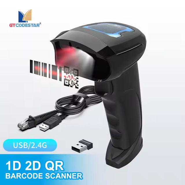 GTCODESTAR 1D 2D USB Barcode Reader Wireless Handheld Barcode Scanner Gun for QR Code Scanner and Supermarket 2D Barcode Reading