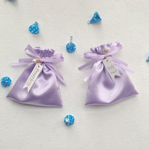 Small-scale Glossy Satin Fabric Gift Bag Drawstring Closure Pocket 12*14 cm for Wedding <b>Sweet</b> Treats <b>Packaging</b> Printing - Product Image 2