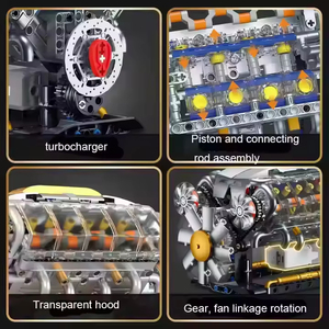 692-delige V8-bouwset voor verbrandingsmotoren, bouwstenen STEM V8 met turbocompressor, kleine onderdelen, motor aangedreven, bouwstenen - Product Image 3