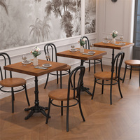 Ensemble table et chaises de style américain rétro en bois massif pour restaurants - Table à manger longue avec quatre chaises multifonctionnelles