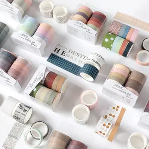 10 Roll/set warna alami pita Washi Scrapbooking DIY dekorasi kreatif lucu membuat pita