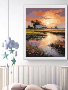 Kit de Pintura por Números en Lienzo Pintado a Mano Marca XIXI, Serie Paisaje, Atardecer, Campo, Camino, Plegable, Sin Marco, Hermoso - Product Image 3