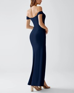 Nuevo Vestido Largo Ajustado de Punto Elástico Azul Marino Oscuro para Mujer, Elegante y Casual - Product Image 4