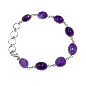 925 Sterling Silver Purple Amethyst Cabochon <b>Bracelet</b> Handmade Natural Gemstone Chain Link <b>Bracelet</b> for Women Wholesale - Product Image 1