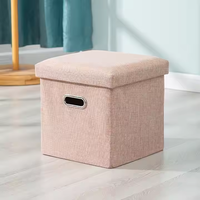 Pouf de rangement moderne en coton et lin, pliable, avec couvercle capitonné, pour usage scolaire, vente en gros