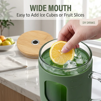 Gobelet en verre écologique de 32 oz avec poignée, réutilisable, en borosilicate, pour le bureau, les fêtes, avec marqueur de temps et manchon en silicone