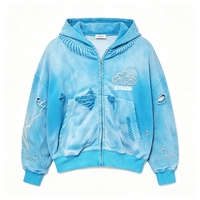 Sweat-shirt surdimensionné en coton éponge 100% personnalisé ELYRADIA, streetwear pour hommes, broderie étoile Y2K, sweat-shirt à fermeture éclair avec strass