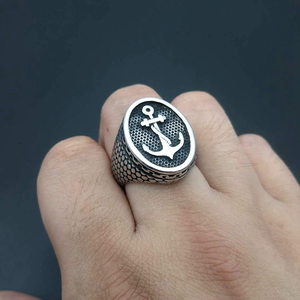 <span class=keywords><strong>Gioielli</strong></span> <span class=keywords><strong>Vichinghi</strong></span>, Anelli da Uomo in Acciaio Inossidabile con Incisione a Forma di Ancora, Regali Stile Pirata - Product Image 4