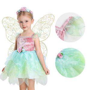 Ensemble de costume de fée rose et vert pour enfants, corsage en velours, jupe en tulle avec ailes, bandeau, service OEM ODM, conception gratuite, approvisionnement en gros - Product Image 3