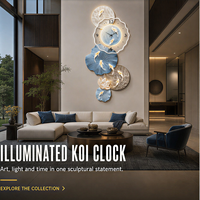 Horloge murale LED Blue Lotus Koi, horloge sculpturale moderne pour salon, entrée, réception d'hôtel et intérieurs contemporains