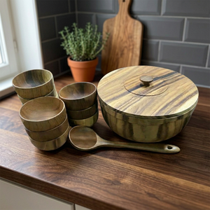 Ensemble de saladiers modernes de luxe en bambou massif et bois d'acacia, écologiques, faits à la main, avec logo personnalisé, pour les fêtes, par Falak World Export - Product Image 5