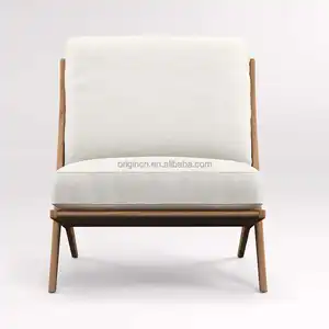 Mid-Century Vibes klassischer Stuhl bequeme Sitz gelegenheiten Gartenmöbel Massivholz rahmen Dicke Stoff kissen Haus und Garten