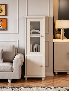 Armario Moderno Blanco con Puerta de Vidrio y Tiradores de Madera, Mueble de Almacenamiento para Entrada o Dormitorio - Product Image 6