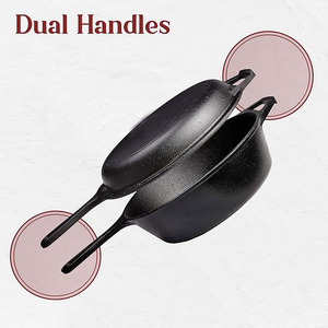 Vente directe usine – Poêle double combinée 2-<span class=keywords><strong>en</strong></span>-1 <span class=keywords><strong>en</strong></span> <span class=keywords><strong>fonte</strong></span> pré-culottée pour la cuisson - Product Image 3