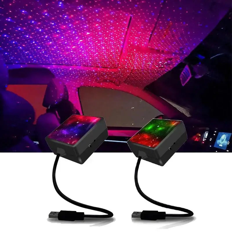 USB araba led dekoratif atmosfer lamba çatı yıldız gece ışık projektör ayarlanabilir araba Styling otomotiv iç ışık kırmızı mavi
