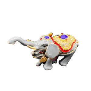 手绘珐琅金属工艺品大象铰链首饰盒独特的母亲节礼物2023家居装饰