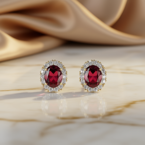 Orecchini di Lusso con Rubini, Oro Massiccio 18K, Diamanti Taglio Brillante Rotondo con Halo, Gioielli da Sposa per Donna - Product Image 2