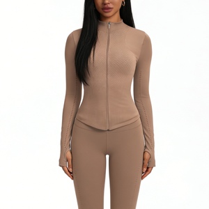 Custom Your Logo Women's Seamless Full-Zip Yoga - Slim Fit Thumb Hole Activewear Top <b>Cycling</b> & Fitness Wear Fashion - Product Image 1