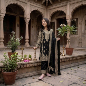 Black Embroidered <b>Indian</b> Pakistani Set for Women <b>Top</b> Bottom Dupatta Sequin Dress Wear Party Wedding - Product Image 1