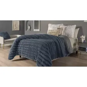 Manta de mezclilla Everrest XL, azul, piel de oveja gris, estilo esquimal, rectangular, para uso doméstico - Product Image 4