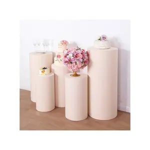 Display Table Dessert Stand Party Metal Round Cylinder Plinths White Round Cakes Stand Display For Wedding