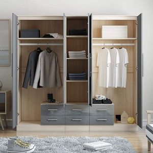 Stile europeo gloss grigio grande <span class=keywords><strong>armadio</strong></span>-<span class=keywords><strong>5</strong></span> porta 6 cassetti e specchi. - Product Image 1