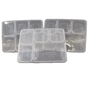 微波方形外卖食品容器塑料便当餐盒5个隔层一次性储物盒 & 垃圾桶环保0-1L