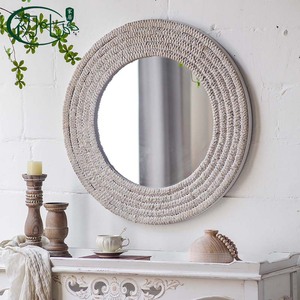 Miroir mural rond rustique avec cadre en rotin tressé pour la décoration de salon - Product Image 4