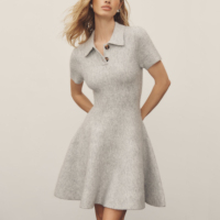 Robe Courte Décontractée en Maille Grise pour Femme, Col Revers, Manches Courtes, Boutons, Taille Cintrée, Coupe Évasée, Fabrication Personnalisée