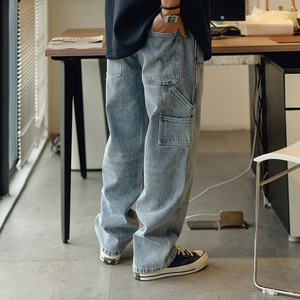 Pantalones Vaqueros Anchos de Mezclilla para <span class=keywords><strong>Hombre</strong></span>, Estilo Vintage Lavado, de Algodón Pesado, de Pierna Recta, Holgados, para Uso Urbano - Product Image 5