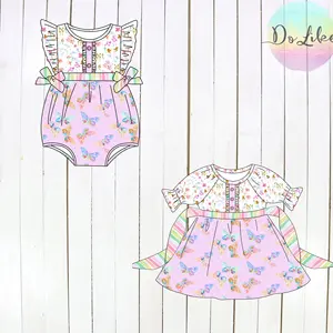무지개 아기 하이 퀄리티 옷 여자 우유 실크 의류 짧은 랜턴 소매 사용자 정의 스타일 프릴 드레스