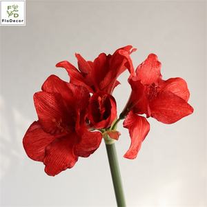 Haute qualité 3 têtes soie <span class=keywords><strong>Amaryllis</strong></span> fleurs pour noël mariage décoration <span class=keywords><strong>de</strong></span> la maison rouge Orange blanc - Product Image 1