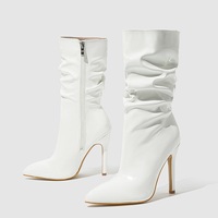 Promotion : Bottes courtes à talon aiguille en cuir verni, style cavalier, pointues, en stock, taille 42