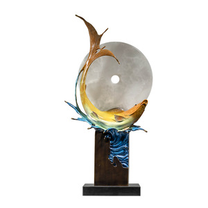 Ornement en laiton Cuivre et Or, Poisson Koi et Lune Lumineuse, pour la décoration intérieure, cadeau de table - Product Image 5