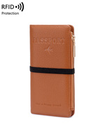 Portefeuille de voyage en cuir pour passeport, organiseur de documents, pochette, porte-passeport RFID, portefeuille long