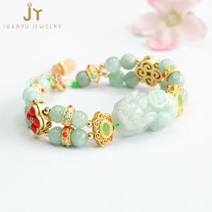 Mitico animale Pixiu Myanmar Jade catena & Link braccialetti doppio strato pietra naturale bracciali gioielli Burma giadeite braccialetti - Product Image 5