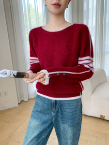 Camiseta de Tricô com Fivela de Laço e Decote Redondo em Cashmere para Mulheres, Outono e Inverno - Product Image 2