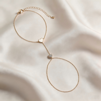 Bracelet manchette plaqué or 14 carats avec breloque cœur et anneau de doigt en zircone, chaîne réglable avec fermoir mousqueton, bijoux pour femme