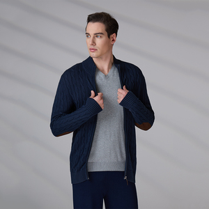 Fabricante de ropa vintage, suéter de punto de invierno con logotipo personalizado bordado, cárdigan con cremallera, suéter informal para hombre - Product Image 1