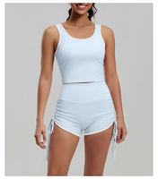 Nouveau short de sport taille haute moulant couleur pêche uni avec cordon de serrage, écologique et respirant pour femme, idéal pour la course, l'entraînement, le fitness et le yoga