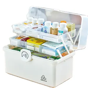 Grande Multifuncional Multi-camada Plástico Medical Storage Case First Aid Kit Medicine Box Com Alça