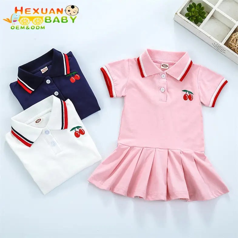 Wholesale Kids Cherry Dress Toddler Clothes Girls Summer Dresses Embroidery Polo Dress